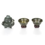 Three Chinese carved spinach jade objects