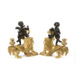 A pair of Louis XV-style gilt and patinated bronze chenets