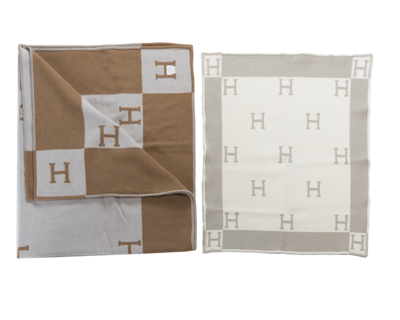 Two Hermes wool monogram blankets