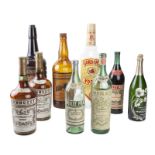 Nine vintage liquor store display bottles