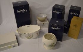 Various boxed Aynsley ceramics, a Royal Doulton glass bowl,