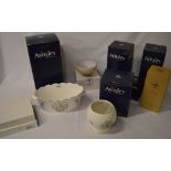 Various boxed Aynsley ceramics, a Royal Doulton glass bowl,