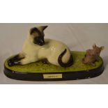 Beswick figure of a Siamese cat and mouse titled 'Watch It'