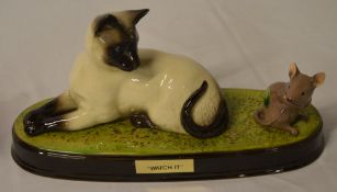 Beswick figure of a Siamese cat and mouse titled 'Watch It'