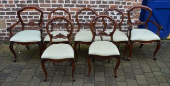 7 reproduction Victorian balloon back dining chairs including 2 carvers