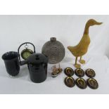 Various items inc wooden duck, Linea biscuit barrel,
