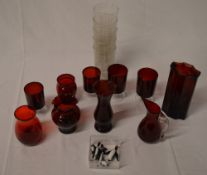 Various glassware mainly red coloured glass