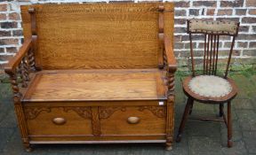 Oak monk's bench & small spindle back chair