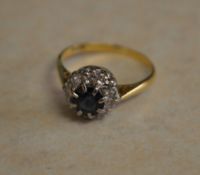 18ct gold sapphire & diamond cluster ring,