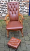 Unusual Victorian button back chair & foot stool