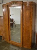 French burr walnut Armoire / wardrobe with mirror door H215cm x W168cm
