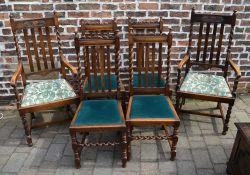 4 17th century style drop seat dining chairs and a pair of similar carvers