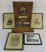 Oak altar piece carved with the name Thorpe Hall & containing 4 19th century photograph of Thorpe