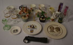 Various ceramics including commemorative ware, glass paperweight,