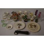 Various ceramics including commemorative ware, glass paperweight,