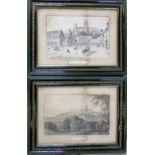 Framed pair of early engravings covering views of Lincoln c1850 50 cm x 39 cm