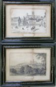 Framed pair of early engravings covering views of Lincoln c1850 50 cm x 39 cm