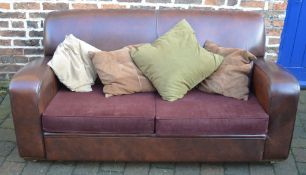 Leather & velvet Art Deco style 2 seater sofa made by Scandecor with cushions