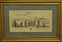 Framed 18th century engraved print of the view of Louth from the Abbey