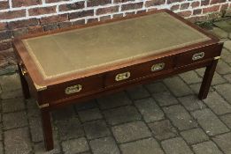 Campaign style mahogany coffee table with leather top