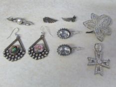 Selection of silver jewellery inc brooches, earrings and pendant total weight inc stones) 1.