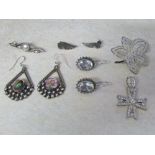 Selection of silver jewellery inc brooches, earrings and pendant total weight inc stones) 1.