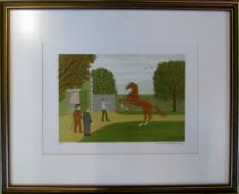 French Artist proof lithograph of a horse racing trainer signed in pencil by Vincent Haddelsey