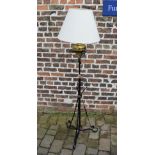 Wrought iron & brass standard lamp converted from a paraffin/oil lamp