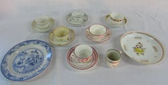 Early 19th Century porcelain tea cups and saucers inc Newhall cup and saucer (a/f) and dish &