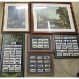 Framed cigarette cards relating to trains & prints inc Keith Baldock