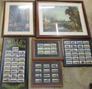 Framed cigarette cards relating to trains & prints inc Keith Baldock