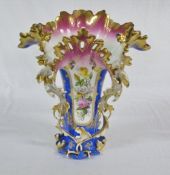 Late 19th/early 20th century ornate vase with hand painted rose decorations and gilding H 35 cm
