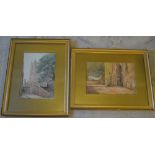 2 framed watercolours including a church scene