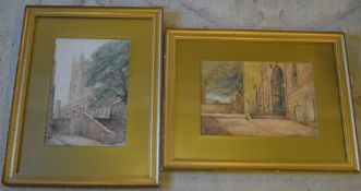 2 framed watercolours including a church scene