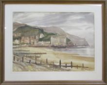 Watercolour of a coastal seaside scene by Ralph Hartley (1926-1988) 97 cm x 77 cm