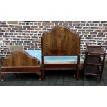Single bed with flame mahogany head & foot boards & an oak trolley