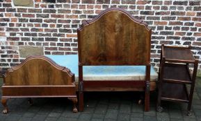 Single bed with flame mahogany head & foot boards & an oak trolley