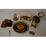 Various clocks (af) Hewitt's Grimsby metal tray,