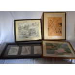 3 framed prints including two military / WWI themed (Please Note: framed aerial photograph has been