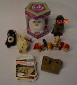 Various soft toys including a TY Beanie Baby and a viewmaster