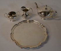 Silver plated salver, teapot,