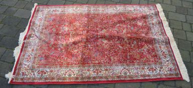 Red ground Kashmir rug with a tree of life design