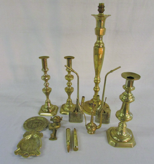 Assorted brass ware inc candlesticks