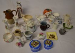 Various ceramics including pair of candlesticks, small jugs,