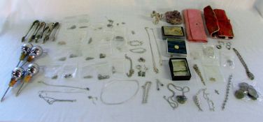 Selection of costume jewellery inc quantity of silver & various silver plate and compacts etc