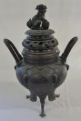 Bronze Chinese incense/censer burner with guardian lion H 43 cm