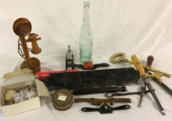 Wood working tools, cast iron Herbert Morris sign, small truncheon,