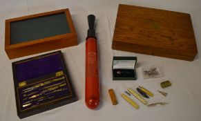 ** AMENDED DESCRIPTION ** Large cutlery box (empty) glass top display box, various pen knives,