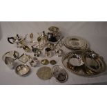 Silver plate including repousse style wall plates, teapot, tray,