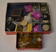 2 tins of assorted coins including some commemorative